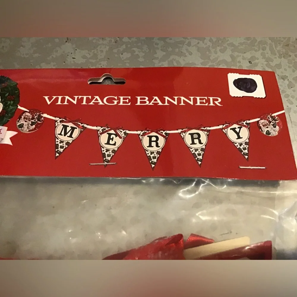 Mr. Christmas Vintage Inspired Banner Merry Santa w/ribbon 53”-new